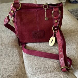 FOSSIL RYDER RED SATCHEL NEW AMERICA CLASSIC 1954 PEBBLED LEATHER CROSSBODY BAG
